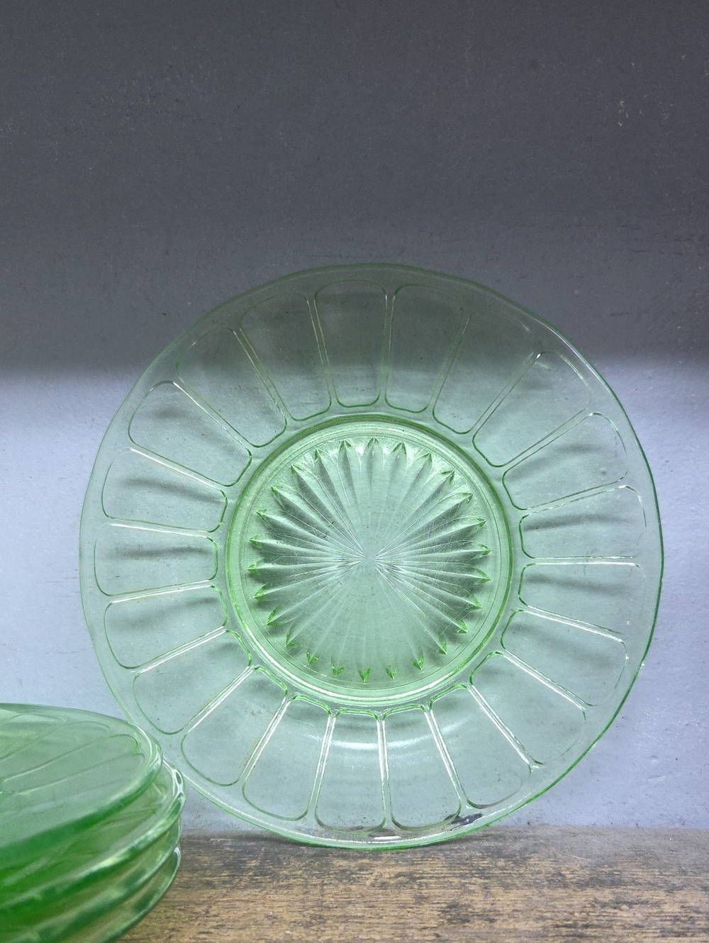 Vintage Hazel Atlas Uranium Green Bread And Butter Glass Plates - 5